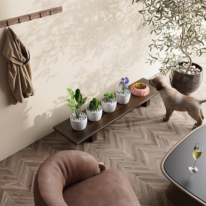 "WEGASTU Solid Wood Rustic Desk Monitor Stand with Storage，Large Dual Monitor Stand Riser for Laptop Computer/TV/PC/Printers, Perfect Desktop Stands Organizer with Underneath Storage for Office