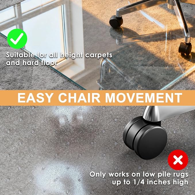 Azadx Tempered Glass Chair Mat for Carpet 40" x 48" Heavy Duty Office Chair Mat for Carpets 1/5" Thick for Carpeted Floor/Hard Floor Easy Glide Carpet Protector with Round Corner and Polished Edge