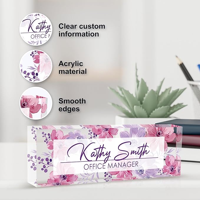 Personalized Name Plate for Desk, Custom Desk Name Plate, Acrylic Name Plate Office Desk Accessories, Personalized Office Gifts for Coworkers Teachers, Employee Appreciation Gifts (A-WaterColor4)