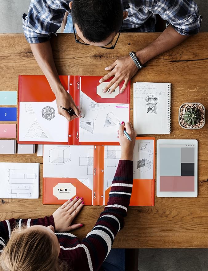 SUNEE 3-Prong Plastic Folders with Pockets (6 Pack, Assorted Colors) 2 Pocket Folders with Fasteners, Tear-Resistant Plastic Pockets, and Fit Letter Size Paper, Use for School Office Home Business