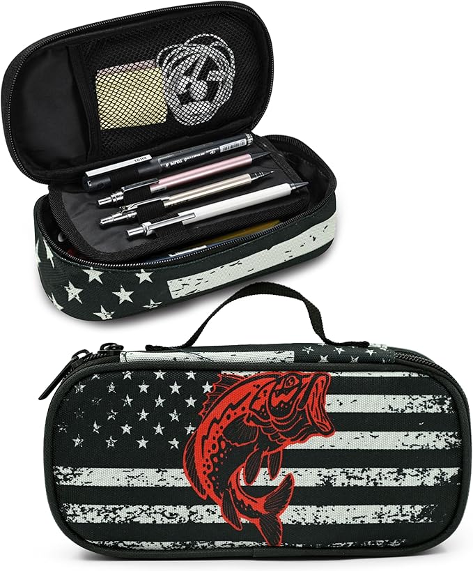Flag Fish Pencil Case Pencil Pouch Large Capacity Pen Bag School Office Organizer Stationery Storage Box For Girls Boys Teen Kids