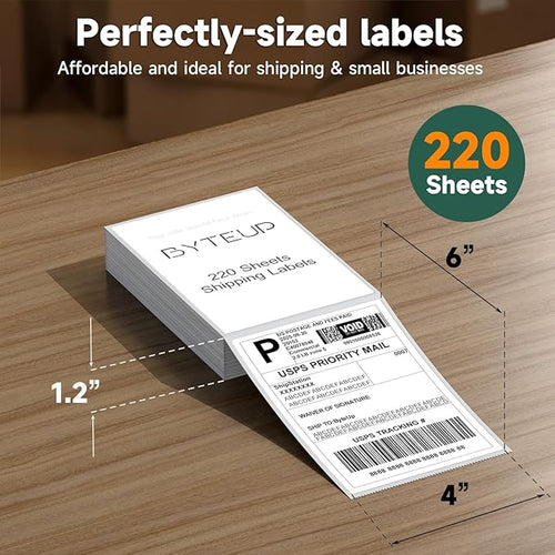 4x6 Direct Thermal Labels for Shipping, 220 Sheets Fanfold, Commercial Grade Permanent Adhesive, Compatible with Thermal Printers for Packages and Mail,Doesn't Compatible with Dymo
