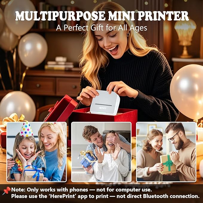 S2 Sticker Printer, PrintPods Mini Printer, Bluetooth Portable Sticker Maker with 1 Roll Paper, Print Pod Inkless Thermal Printers for iPhone, Impresora Portátil for Notes, Journal, DIY, Kids Gift