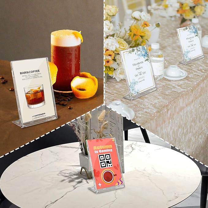 10 Pack 3x5 Inch Small Sign Holder Vertical, Double-Sided Usage with Swivel Base for Table Display, for Office, Store, Restaurant, for Number/Name/Food Label Display, Note