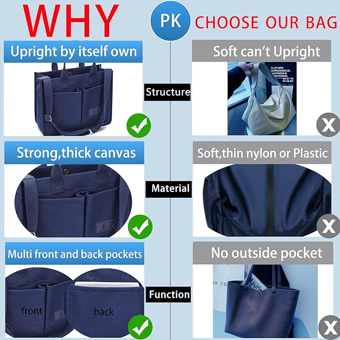 Canvas Tote Bag for Women,Women's Bags Crossbody Bags Work Laptop Tote Bag Large Handbags Purse for Travel Nurse Teacher