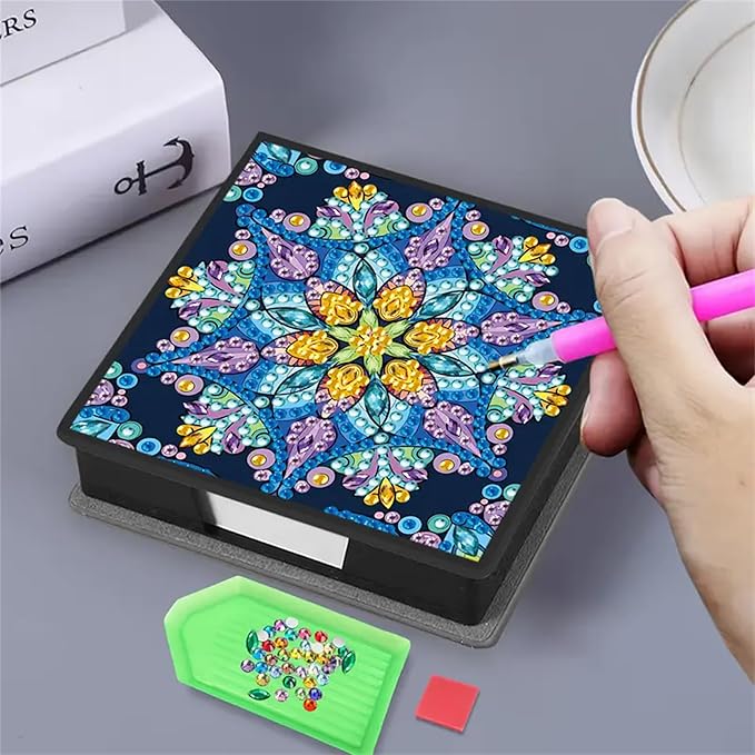 Mandala Diamond Painting Kit Note Box,Flower Memo Paper Storage Box Diamond Art,Sticky Note Holder Diamond Art,Diamond Painting Memo Pad For Office Desk. (Mandala)