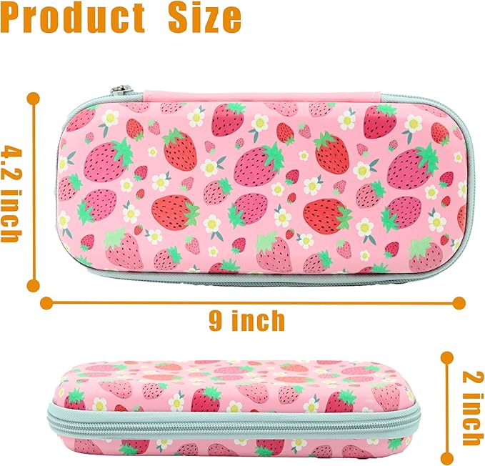 Pink Strawberry Pencil Box Zip Pencil Case for Boys Girls School Organizer Pencil Bag Large Capacity Pencil Pouch
