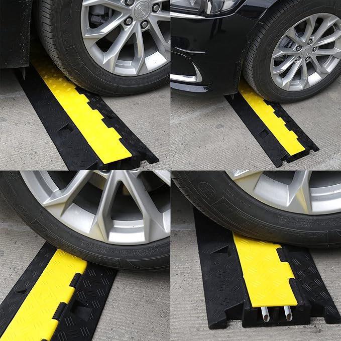 Cable Ramp Cable Protector Ramps Wire Hose Protective 2 Channel Traffic Rubber Plastic Cord Cover Speed Bump for Asphalt Concrete Gravel Driveway Outdoor, 3 Pack
