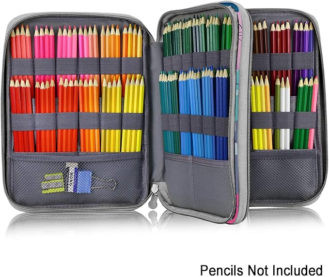 YOUSHARES 192 Slots Colored Pencil Case, Large Capacity Pencil Holder Pen Organizer Bag with Zipper for Prismacolor Watercolor Coloring Pencils, Gel Pens for Artist (Learning Cat)