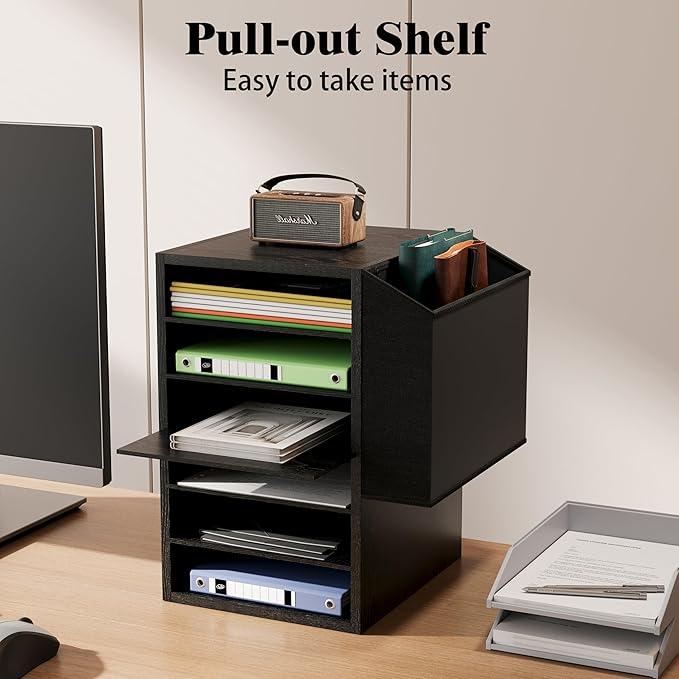 Literature Organization Paper Storage Slot, Office Desk File Organizer, Desktop Wood Mailbox For Teacher Classroom, 6 Tier Adjustable Countertop Mail Sorter, Mailboxes With Name Slots, Black