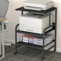 Black Printer Stand, Large Printer Table with Wheels, 32.48 X 22.05 X 18.9 Home Office Rolling Stand with Adjustable Shelf, Heavy Duty Printer Cart for Scanner, Fax, Black Ebony