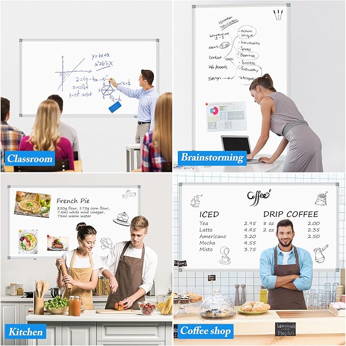 White Board Dry Erase Whiteboard for Wall 60" x 40" Aluminum Presentation Magnetic Whiteboards with Long Pen Tray, 12 Magnets, 3 Markers & 1 Eraser
