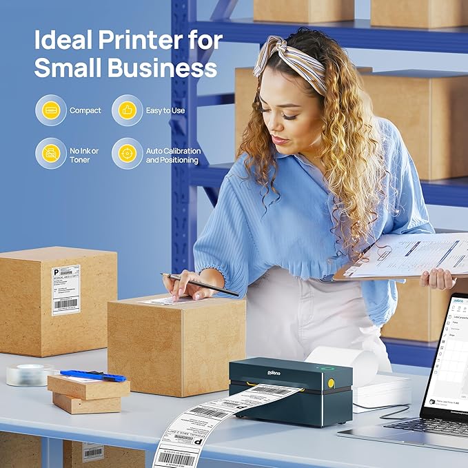 POLONO Bluetooth Thermal Shipping Label Printer, Wireless 4x6 Shipping Label Printer for Small Business, Support iOS, Android, Windows and Mac, Compatible with Amazon, Ebay, Shopify, Etsy, USPS(Cyan)