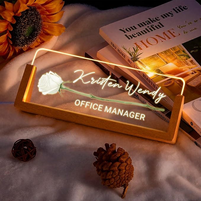 Ships Next Day, Custom Name Plate for Desk - Business Light Up Acrylic Desk Name Plate Personalized Elegant Office Gift for Boss Coworker Teacher Employee Appreciation Gift, Office Decor for Women Men