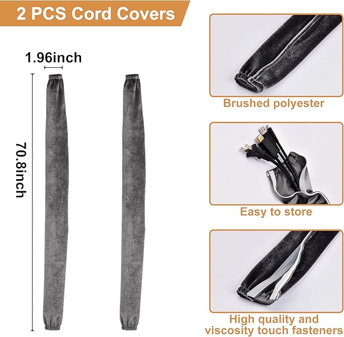 Chandelier Cord Cover Gray 2 Pack with Touch Fasteners,70.8inches Brushed Polyester Fabric Chain Sleeve for TV Cord Cover Decorative Wire Hider Easy Install Convenient for Wire Management