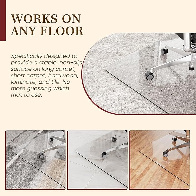 Homsion 28"x48" Tempered Glass Office Chair Mat for Carpet & Hardwood Floor, 1/6" Thick Clear Floor Protector Desk Chair Mat with Rounded and Polished Edges