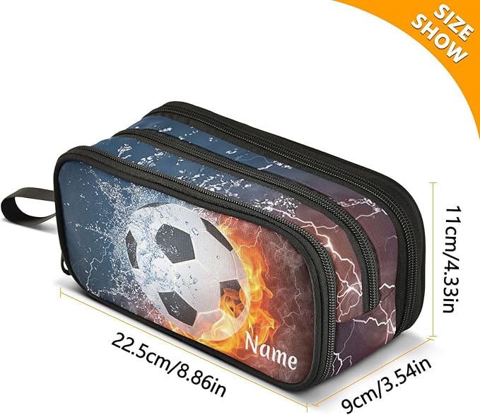 Custom Soccer Football Ball Pencil Case Box Boys Girls Personalized Name Large Pencil Pouch Stationery Pen Bag Organizer for Kids Teens Adults School Office