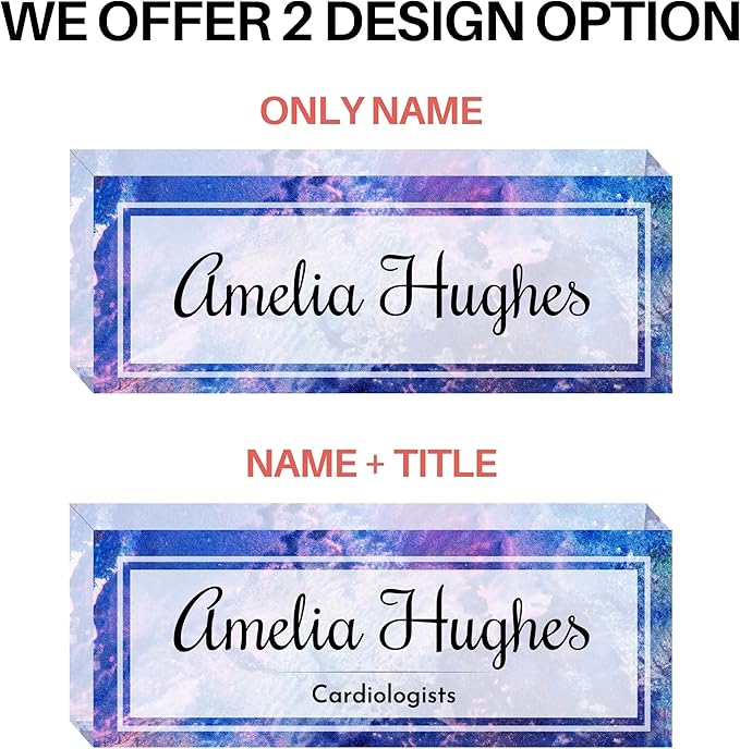 Customized Clear Acrylic Thick 8x3" Acrylic Black - Desk Name Plate Block with Personalized Logo - Professional Office Decor - Customized Acrylic Plate Gift for Teacher Co-workers (Indigo Dream)
