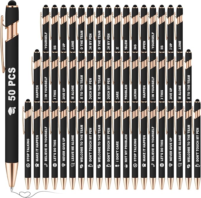 50 Pack Personalized Custom Pens with Stylus Bulk Ballpoint Pens Engraved with Logo Text Name for College Business Promotion Graduate Wedding Birthday Christmas (Black)