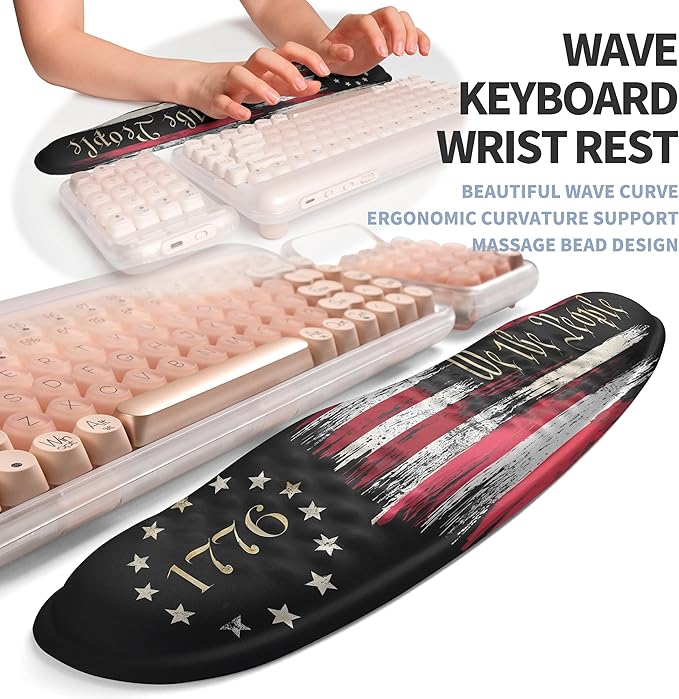 2-in-1 Ergonomic Set, Wave Keyboard Wrist Rest and Massage Slope Mouse Pad Wrist Support, Rebound Memory Foam for Relieve Carpal Tunnel Syndrome and Wrist Pain (Flag)