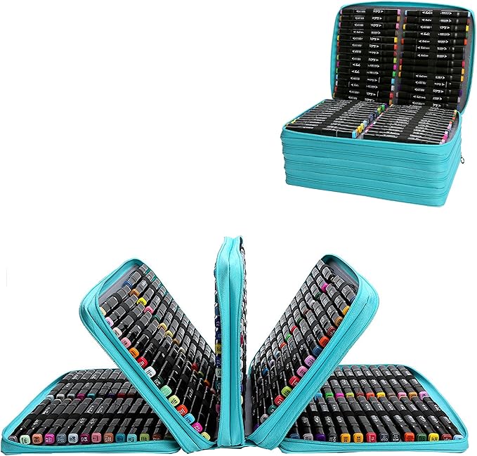 Blue Marker Case, 224 Slots Alcohol Marker Case Markers Carrying Bag Holder for Art Sketch Marker, Permanent Paint Marker, Dry Erase Marker, Repair Marker Pen, Color Highlighte Art Supplies