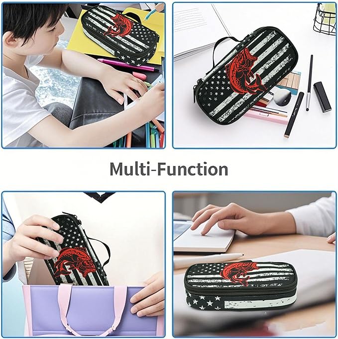 Flag Fish Pencil Case Pencil Pouch Large Capacity Pen Bag School Office Organizer Stationery Storage Box For Girls Boys Teen Kids