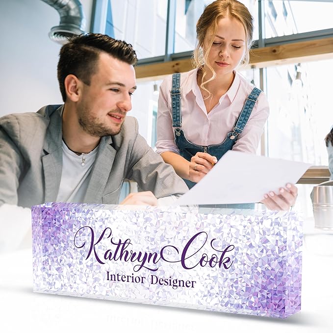 Name Plate for Desk-Personalized Name Plates for Desk-Name Plate Personalized for Office-Gifts for Teacher Boss Employee Appreciation Office Desk Decor (purple diamond), MYDZBJMT1009