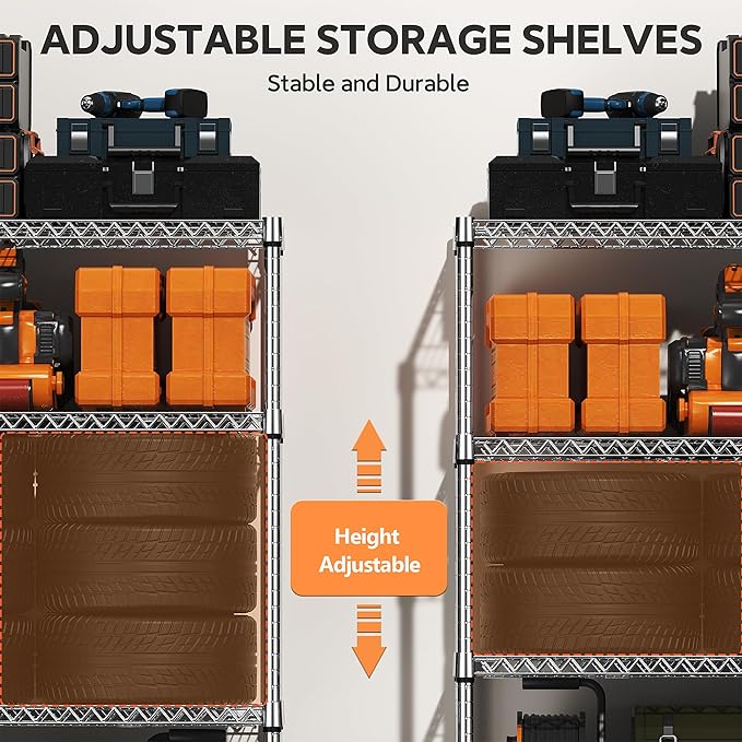 MZG 1750 lbs 5 Tier Storage Rack Metal Wire Shelving Unit, Storage Standing Household Shelf Organizer for Kitchen Pantry Closet Garage Basement Utility Room, Chrome 15.7" D x 45.3" W x 70.4" H