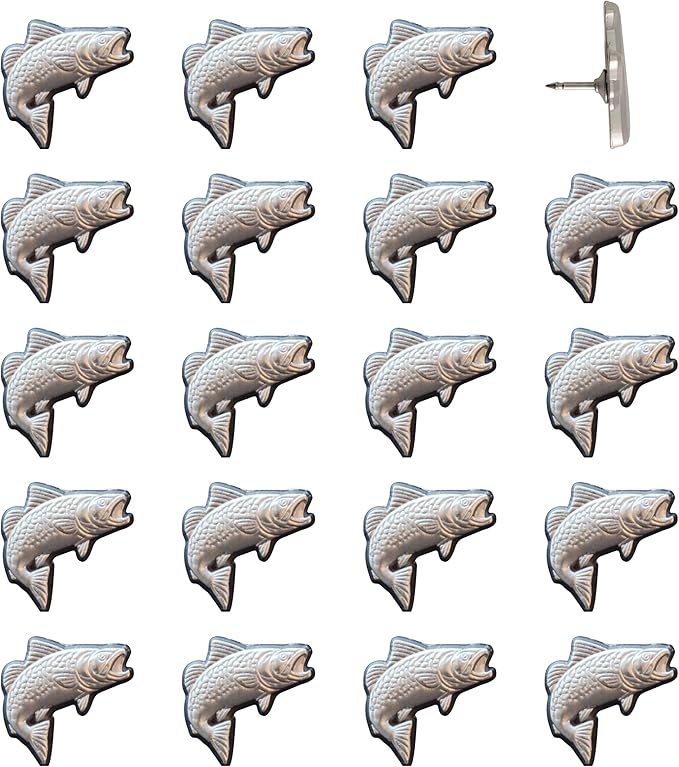 Fish Push Pins - Silver Trout Map Pins - Fishing Map Tacks for Cork Boards, Maps, or Lapel Use - Designed in USA - Set of 20