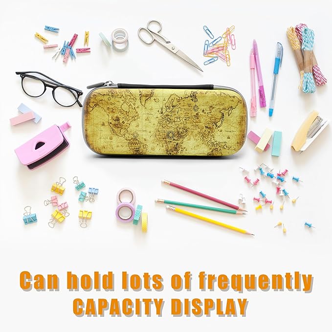Retro Map Pencil Case Zip Pencil Box Multi Pouch Holder Desk Organizer For Boys Girls School Office