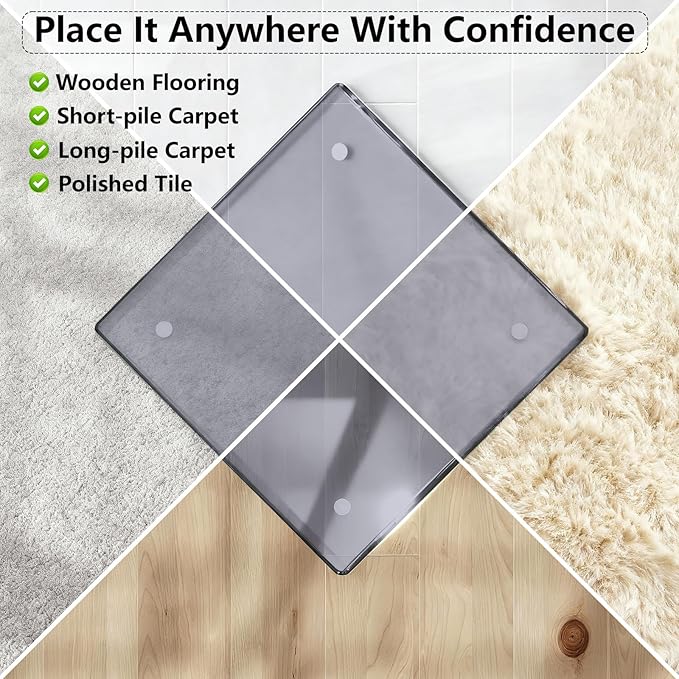 Tempered Glass Gray Chair Mat for Carpet & Hard Floor, 30"x55" Office Chair Mat - Heavy Duty & Scratch Resistant, Non-Slip Pads, Rounded Corners & Polished Edges