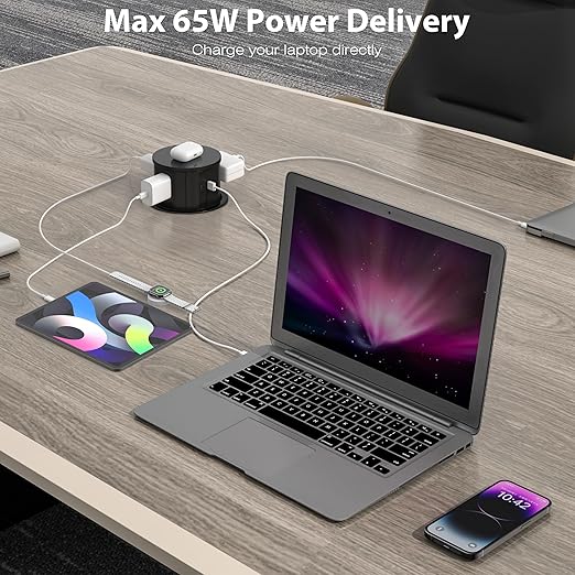 ANNQUAN 20 Amp Pop Up Countertop Outlet with 15W Wireless Charger,Max 65W Power Delivery,4.75" Pop Up Electrical Outlet with 3 Outlets 3 USB Ports for Home Office