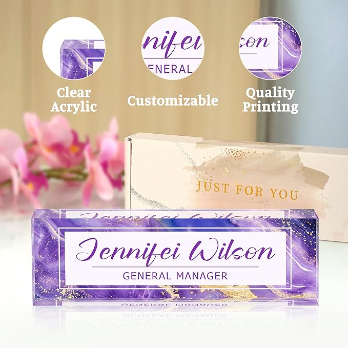 Name Plate for Desk-Personalized Name Plates for Desk-Name Plate Personalized for Office-Gifts for Teacher Boss Employee Appreciation Office Desk Decor (purple C), MYDZBJMT1009