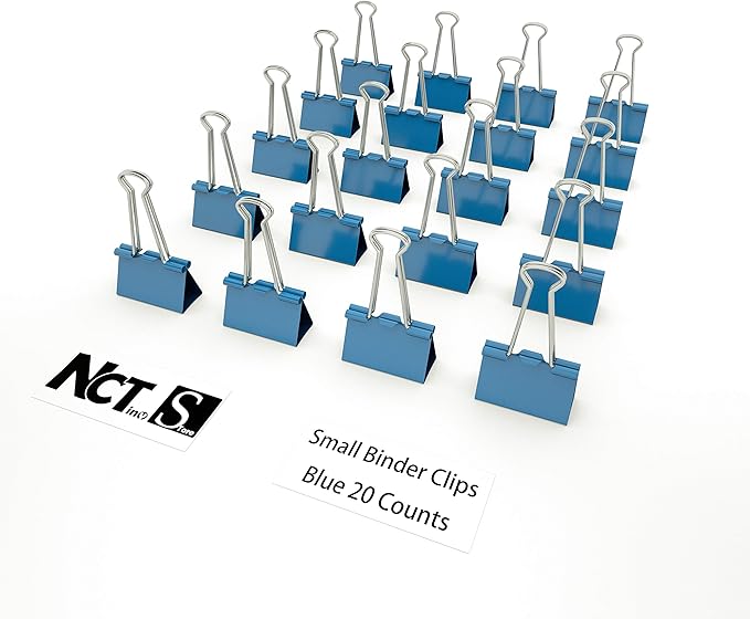 Nctinystore Binder Clips Small Metal Clamp 0.75 inch / 19 mm (Blue, 20-PCS)