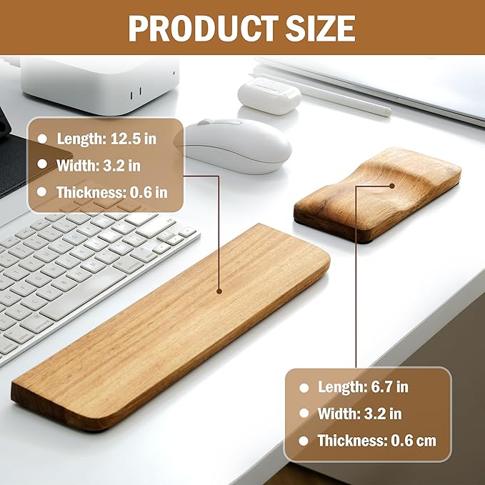 Acacia Wood Keyboard Wrist Rest & Mouse Pad Set – Ergonomic Wooden Support for Typing & Gaming, Non-Slip Base, Pain Relief, Easy to Clean, Fits 60% & 65% Mechanical Keyboards
