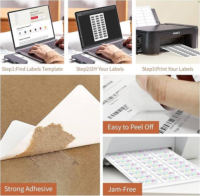 1" x 2 5/8" (1000 Sheets) Address Labels Sticker Paper for Laser/Ink Jet Printer, Printable and Writable White Sticker Label- Matte, 30 per Page Label (Total 30000 Labels)