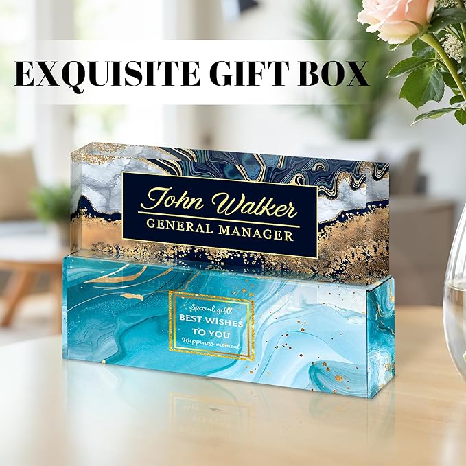 Personalized Name Plate for Desk, Custom Acrylic Desk Name Sign, Office Appreciation Gifts for Women Men Coworkers Boss Teacher Employee (Navy Coast)