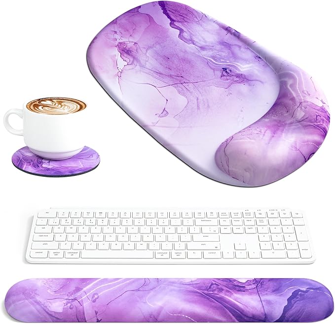 Ospelelf Wrist Rest for Keyboard and Mouse Ergonomic Mouse Pad with Wrist Support Memory Foam Wrist Rest for Computer Keyboard,3-in-1 Gel Mouse and Keyboard Pad for Office Purple Marble
