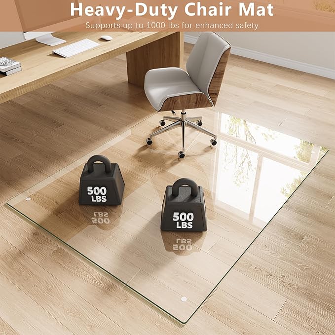 Tempered Glass Chair Mat for Carpet & Hard Floor, 60"x80" Office Chair Mat - Heavy Duty & Scratch Resistant, Non-Slip Pads, Rounded Corners & Polished Edges