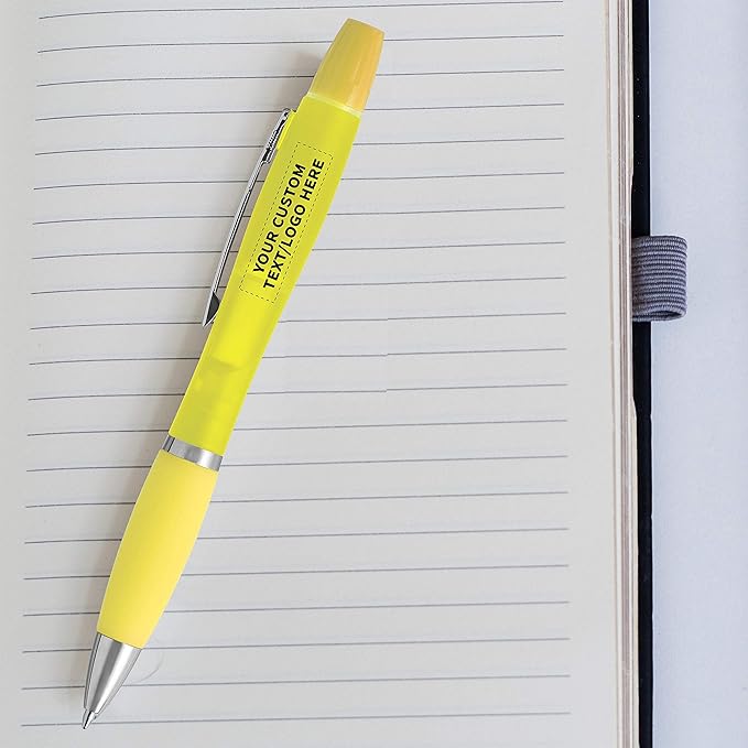 DISCOUNT PROMOS Personalized Two in one Highlighter Pens - 50 pack - Plastic Pens - Customizable Text, Logo - Yellow