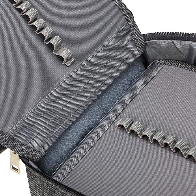 BTSKY® High Capacity Zipper Pens Pencil Case- Multi-Functional Stationery Pencil Pouch 72 Slots Colored Pencil Case Portable Pencil Bags With 2 Removable Sleeves Grey