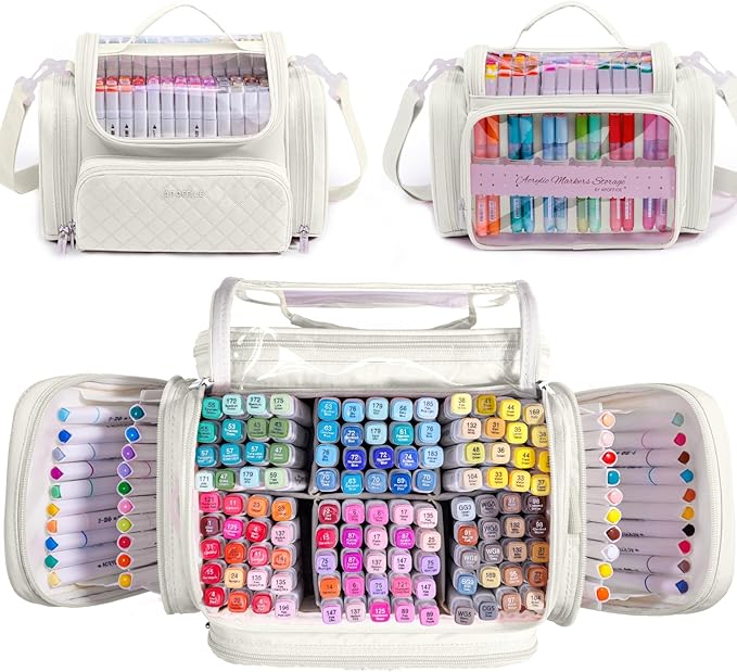 Marker Organizer Case Bag for 200-300 Markers – Large Art Supply Storage Bag with Detachable Dividers, Travel Marker Holder for Alcohol Markers, Brush Pens, Colored Pencils & Craft Supplies