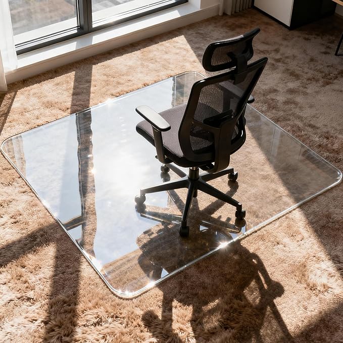 Azadx Tempered Glass Chair Mat for Carpet 40" x 48" Heavy Duty Office Chair Mat for Carpets 1/5" Thick for Carpeted Floor/Hard Floor Easy Glide Carpet Protector with Round Corner and Polished Edge