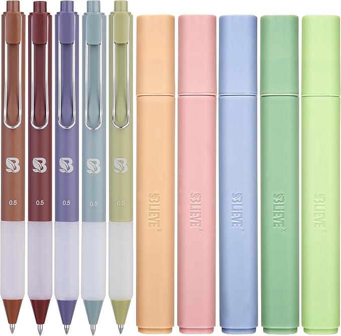 BLIEVE - Aesthetic Highlighters and Gel Pens With Soft Ink and Chisel Tip, Bible Highlighters and Pens No Bleed, Dry Fast Easy to Hold, for Bible Journaling Planner Supplies (EARTHY)