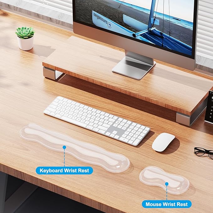 Gel Keyboard and Mouse Wrist Rest Set, Comfort Ergonomic Wrist Support, for Wrist Pain Relief, Computer Keyboard Wrist Rest (Transparent)