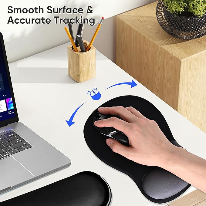 Wrist Rest Support for Mouse Pad Keyboard Set Circle Coaster Gaming Mouse Pad Ergonomic Gel Memory Foam Set for Computer, Laptop, Office, Pain Relief, Comfortably Typing Black KM-33