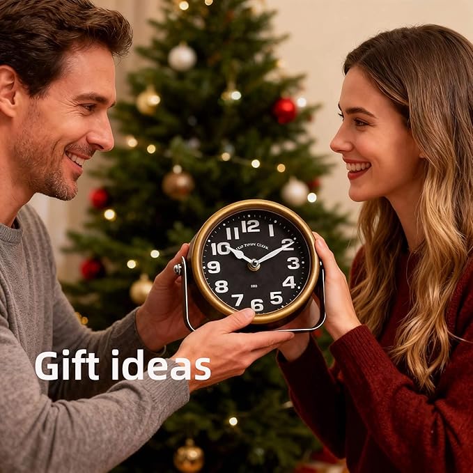 YOUKI Vintage Steampunk Desk Shelf Clocks,Mantle Clock,Decorative Battery Operated Table Top Clock,Quiet Non-Ticking,Small Clocks for Living Room,Bedroom,Office