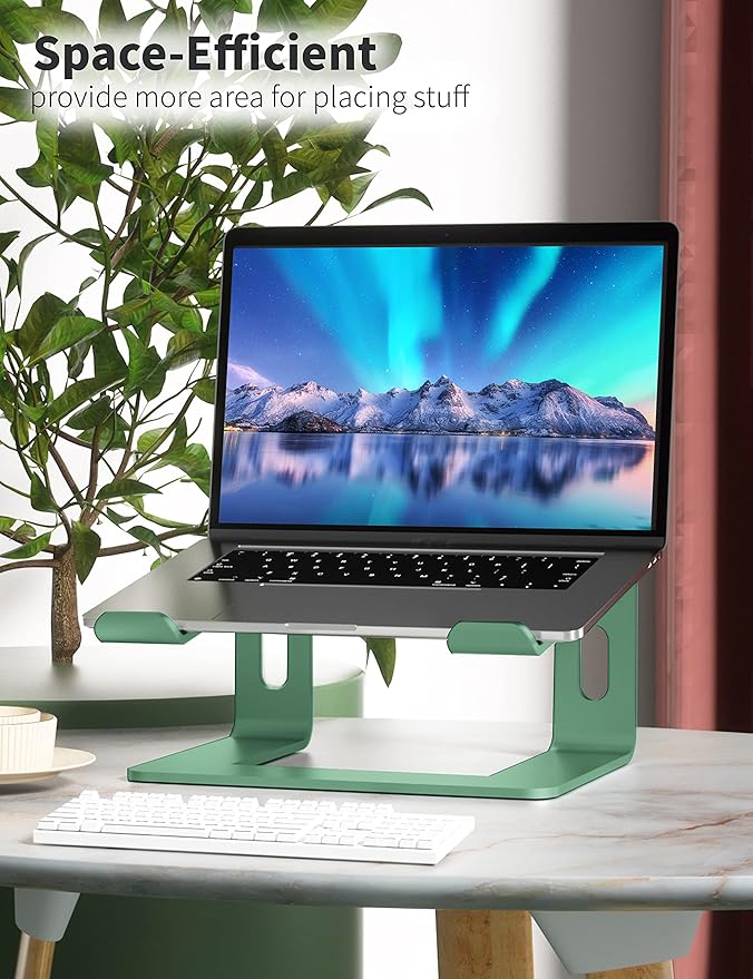 SOUNDANCE Laptop Stand, Aluminum Computer Riser, Ergonomic Laptops Elevator for Desk, Metal Holder Compatible with 10 to 15.6 Inches Notebook Computer, Green