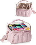 Quilted Marker Organizer Case Holds 180 Markers, Marker Storage Organizer Bag with Dividers and Multiple Pockets (Bag Only), Pink