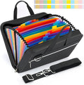 SEEKIND PU Leather Accordian File Organizer 26 Pockets, Expanding File Folder with Handle&Carrying Strap, Document Organizer File Holder for Letter Size / A4 File, for Office, School-Black